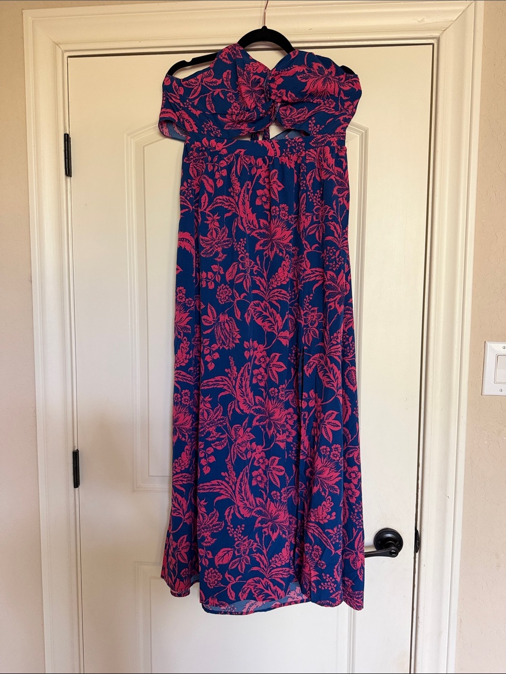 SHEIN Blue Maxi Dress with Pink Floral Print